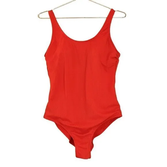Catalina Swimwear Orange Ribbed Padded Scoop Full Coverage One Piece Swimsuit - Picture 2 of 7